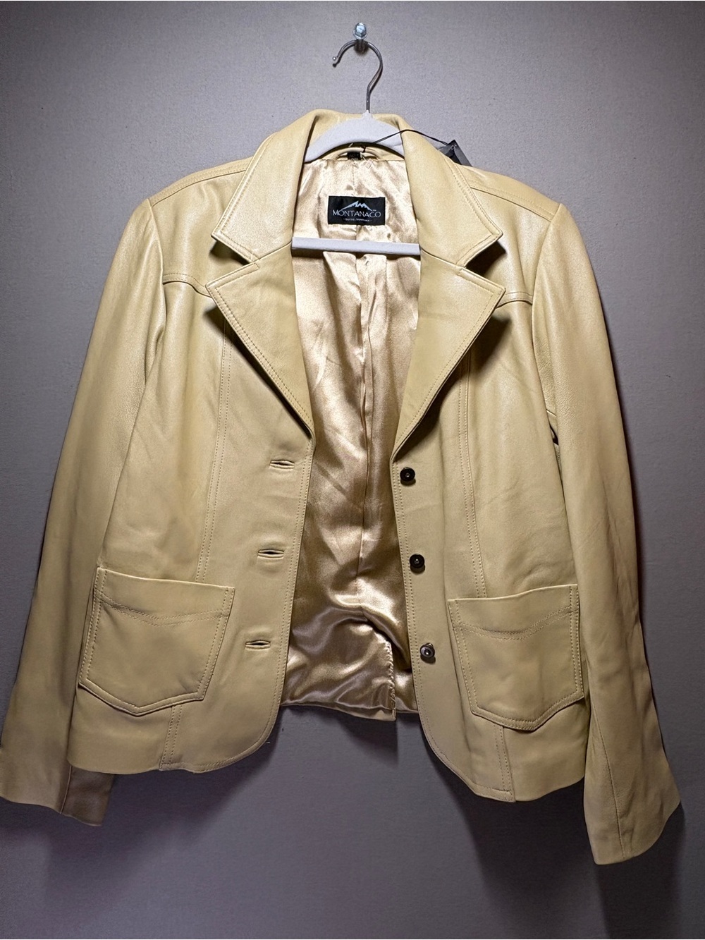 Vintage Montanaco Champagne Leather Jacket Blazer NWT Womens Large - Picture 5 of 11